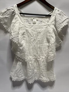 Passport Blouse Womens Size Medium White Square Neck Cotton Lace Trim Spring - Picture 1 of 12
