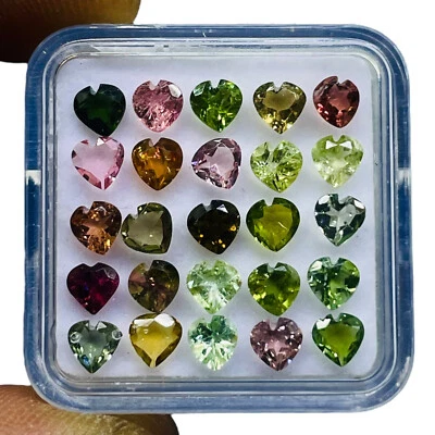 25 Pcs Natural Tourmaline 4x4mm Heart Cut Multi Color Loose Gemstones 5.70 Cts - Image 1 of 4