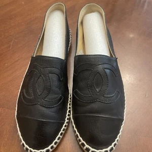 Chanel Zapatos Beige Negro Mujer Piel de Cordero Cuero Alpargatas Talla 36 EE. UU. 6 - Imagen 1 de 13