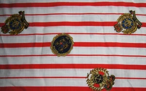 2 Yards Marina Patches on Red White Stripes Cotton Linen Blend Fabric 73" X 44" - Picture 1 of 2
