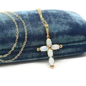 2Ct Oval Cut Fire Opal Diamond Cross Shape Pendant Necklace 14k Yellow Gold Over - Picture 1 of 3