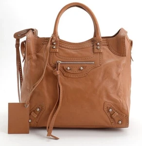 Authentic Balenciaga 2012 Cognac Camel Smooth Calfskin Riva City Bag XL - Picture 1 of 15