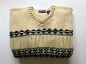 VTG 80’s Shetland Wool Sweater Retro V Neck size L - Picture 1 of 10