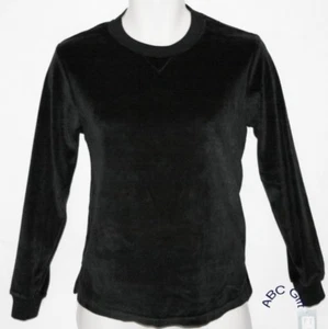 Sudadera Iactive Terciopelo Negro Mangas Largas Cuello Redondo Pullover Top Talla S Nueva con Etiquetas - Imagen 1 de 1