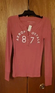 NWT Women's Aeropostale Ribbed Long Sleeve Henley Pink Sz Med - Picture 1 of 4