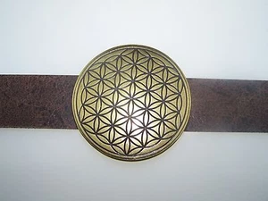 Cinturón Hebilla de Flor la Vida 7,5cm Diámetro Piel Mocca-Antik - Bild 1 von 3