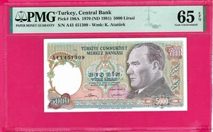 TURKEY 5000 LIRA 1981 P196A PREFIX--- A43-- UNC PMG 65 EPQ (TK 18 205) - Picture 1 of 2