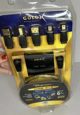 Gold X Quick Connect USB 5 In 1 Premium Gold 6' Foot Cable With Case - New - Image 1 of 3