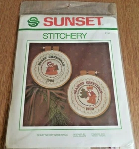 NIP Sunset Stitchery Embroidery Kit #2150 "Beary Merry Christmas" Ornaments - Picture 1 of 3