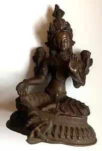 Bronzener , antiker Buddha - Rarität - mit Türkis und Koralle - Höhe 17 cm - Picture 1 of 8