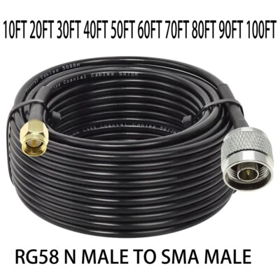RG58 N MALE to SMA MALE Plug Connector Lot RF coax jumper Pigtail coaxial cable - Image 1 of 3
