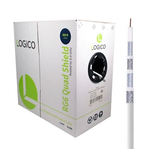 Cable coaxial RG6 CCS 18AWG cuádruple escudo coaxial 500 pies antena de TV satélite blanco - Imagen 1 de 6