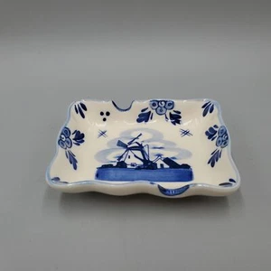 Vintage Delft Blue Windmill Ashtray Handpainted Rectangular Porcelain Holland - Picture 1 of 5