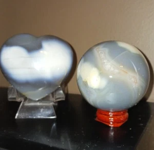 💙 Natural Orca Agate Sphere And Heart Set - Picture 1 of 13