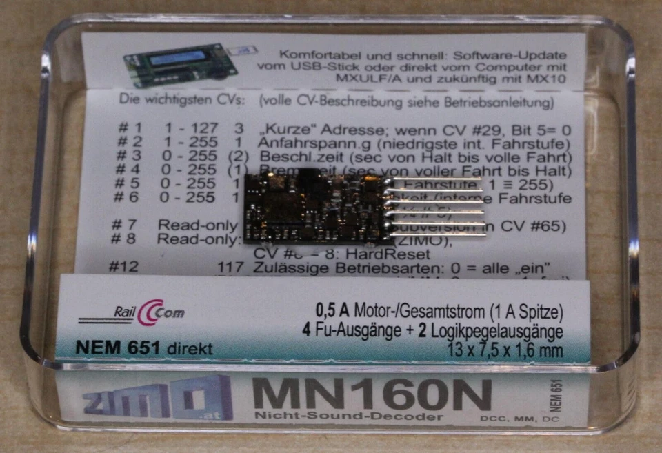 Zimo Decoder MN160N 500mA mit 6-poligem Direktstecker nach NEM 651 - Bild 1 von 1