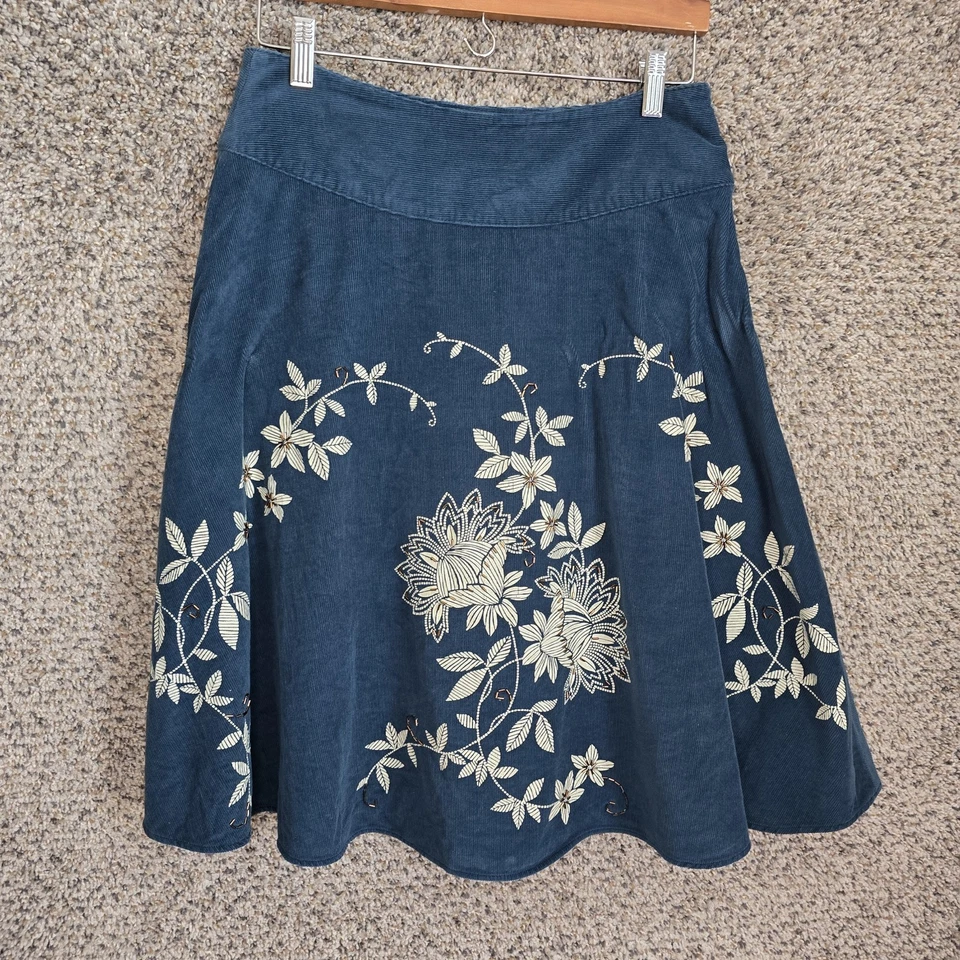 Falda Talbots Mujer 8 Azul Pana Calce Acampanada Cuentas Floral Cremallera Informal Damas Foto 1 de 4