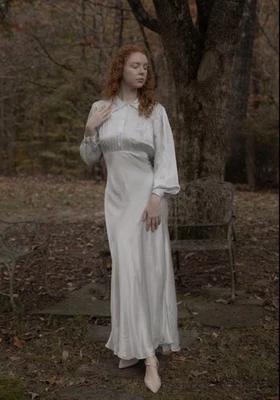 1920s 1930s Satin Icy Light Blue Nightgown Antique Slip Dress - Image 1 of 4