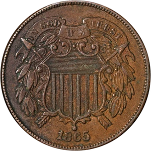 1865 Two (2) Cent Piece GREAT DEALS EXECUTIVE COIN - Picture 1 of 2