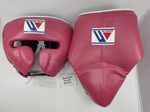 Winning Boxing Headgear & Cup Guard L Dark Pink CO-FG-2900 CO-CPS-500 Japan New - Picture 1 of 14