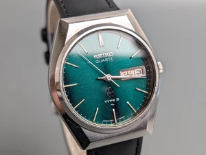 Vintage 1978s SEIKO Quartz Type II 7123-7010 Green Kanji Day/Date Men's Watch - Picture 1 of 15