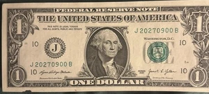 2021J Missouri 1 Dollar Fancy Serial Number One Dollar Bill 20270900 - Picture 1 of 4