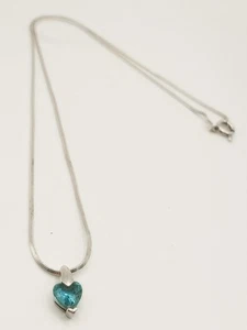 Collana Donna Argento 925 Ciondolo Cuore Acquamarina? Topazio? Zircone Cubico? - Foto 1 di 7