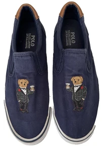 Polo Ralph Lauren Bear Shoes 11D Thompson Slip On Navy Canvas Tuxedo Martini Ico - Picture 1 of 9