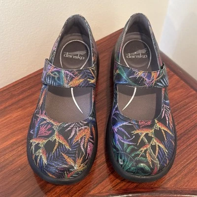 Dansko Willa Mary Jane Flat EU 36 US 5.5-6 Mujer Negro Pájaro del Paraíso Cuero Foto 1 de 4