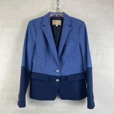 Banana Republic Jacket Size 12 Two-Tone Blue Wool Blend Blazer Silver Buttons - Image 1 of 4