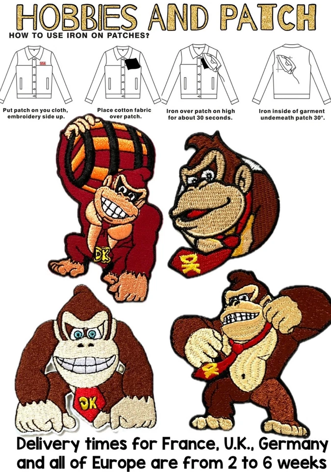 Patch Donkey Kong Nintendo vintage toppa termoadesiva iron on scimmia DK écusson