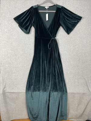 Baltic Born Emerald Velvet Wrap Maxi Dress Womens M Formal Evening Holiday - Image 1 of 4