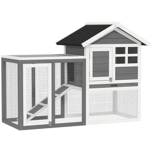 PawHut Rabbit Hutch, Bunny Cage Outdoor Wooden House w/Tray & Ramp, Grey - Picture 1 of 11