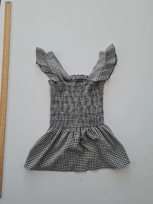 Top de mujer manga volantes camafeo rosa talla M negro/blanco a cuadros fruncido 30008 Foto 1 de 4