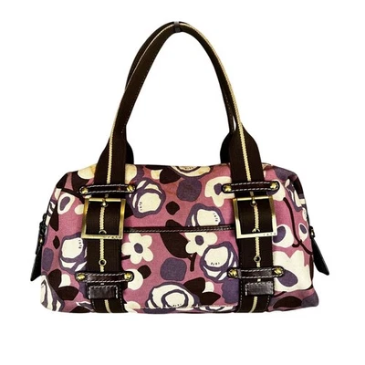 Rafe New York 女式挎包花卉粉红色棕色帆布 2 手柄钱包手提包 — 第 1/4 张图片