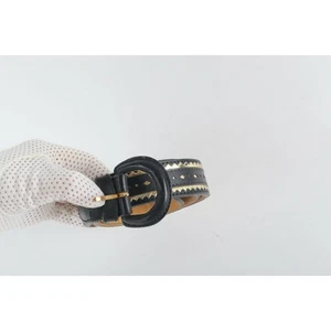 Vintage Kenzo Black Gold Cut Out Leather Belt Size M Designer Paris Fashion Chic - Foto 1 di 7
