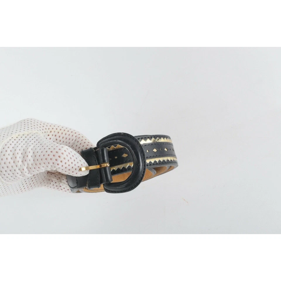 Cinturón de cuero vintage Kenzo negro recortado talla M diseñador París moda chic Foto 1 de 4