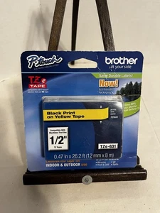 NEW Genuine Brother P-touch TZe-631 1/2" (12mm) Black Print on Yellow Tape T-1 - Picture 1 of 7