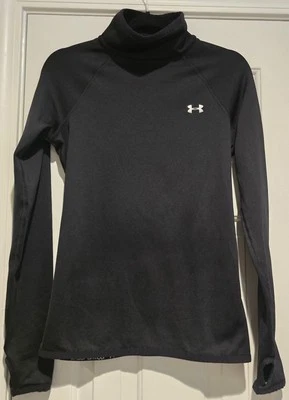 Top forrado de vellón Under Armour para mujer talla mediana negro largo Slv cuello tortuga capa base Foto 1 de 4