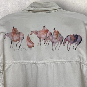 Vtg Carol Grigg Native American/Horse Watercolor Button Down Shirt Large 24”x32” - Picture 1 of 5