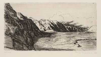 M. THIERMANN (20.Jhd), Berglandschaft mit See,  1968, Rad. Expressionismus Lands - Bild 1 von 4