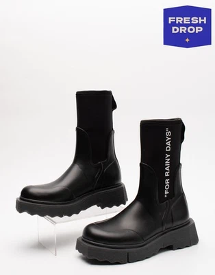 PVP €760 BLANCO ROTO c/o VIRGIL ABLOH Esponja Tobillo Botas de Lluvia US8 UK5 EU38 Negro Foto 1 de 4