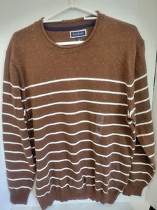 Club Room Gregor Men's L Cotton Blend Pullover Brown Striped Crew Neck  - Picture 1 of 6