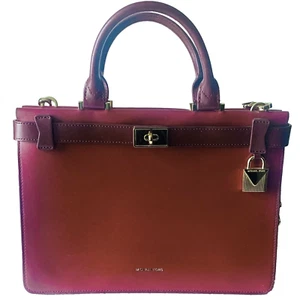 MICHAEL KORS Tatiana Leather Satchel Medium maroon/oxblood Gold Tone Hardware M - Picture 1 of 22