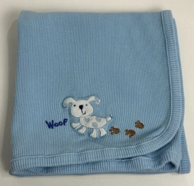 Koala Baby Woof Blue Puppy Dog Paw Prints Thermal Waffle Weave Receiving Blanket - Image 1 of 4