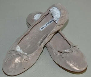 NEW Manolo Blahnik TOBALY Flats Rose Gold Pink SHIMMER SUEDE Bow Flat Shoes 40.5 - Picture 1 of 11
