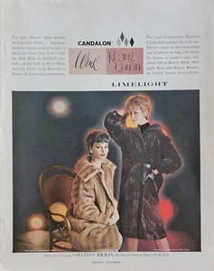 Abrigo de piel Collins & Aikman-Wink-Kissing primo vintage 1958 anuncio de moda - Imagen 1 de 1