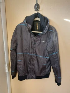 Billabong Mens Small Puffer Jacket Coat Hooded Full Zip Striped - Picture 1 of 9