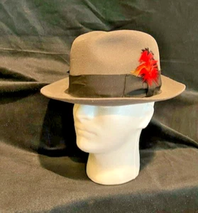 Vintage Stetson Hat Frederick Mallory 7 1/8 Size Fedora Hat with feather - Picture 1 of 9