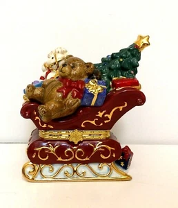 Traditions Porcelain Hinged Decorative Trinket Box Christmas Santa’s Sleigh - Picture 1 of 12