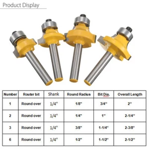 4 STCK. Abrundung über Kante Umformen Router Bit 1/4 Zoll Schaft 1/2 Zoll 3/8 Zoll 1/8 Zoll Radius - Bild 1 von 10